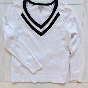 Talbots White and Black V-Neck Sweater